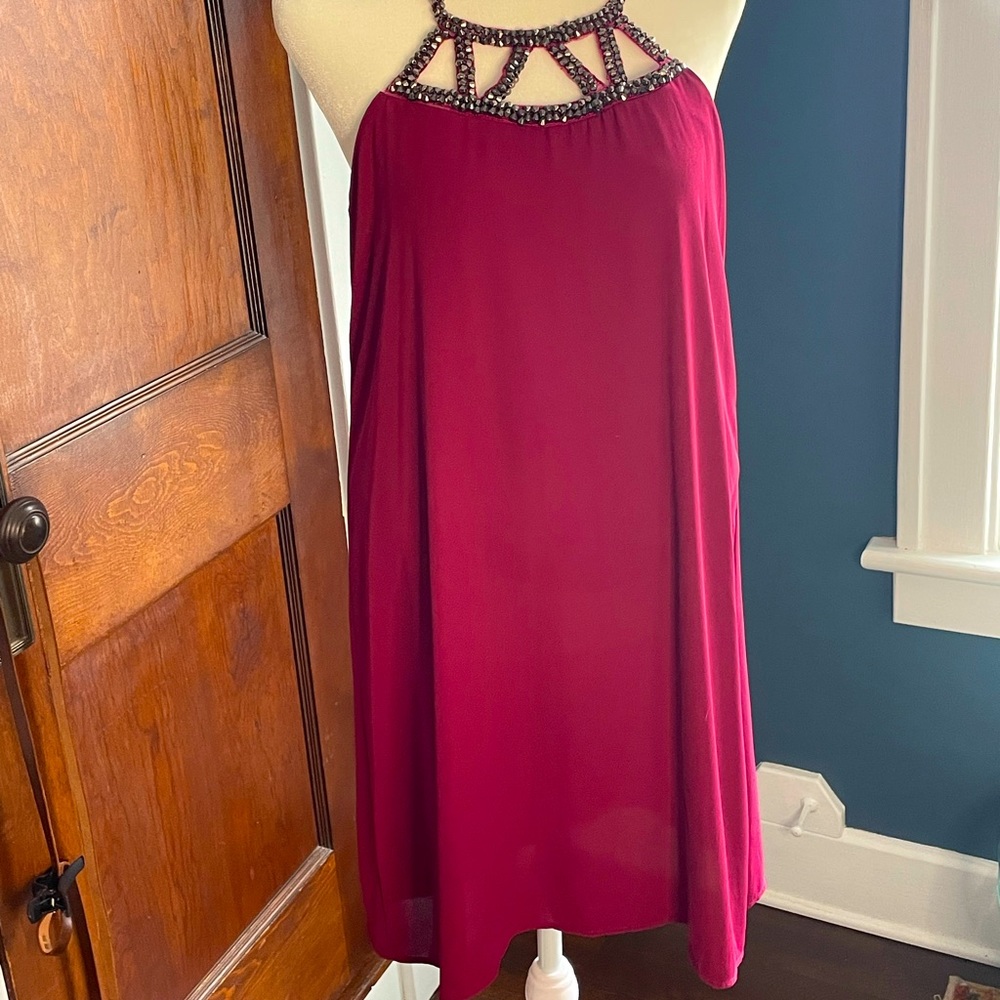 Maroon Shift Dress with Stone Detail